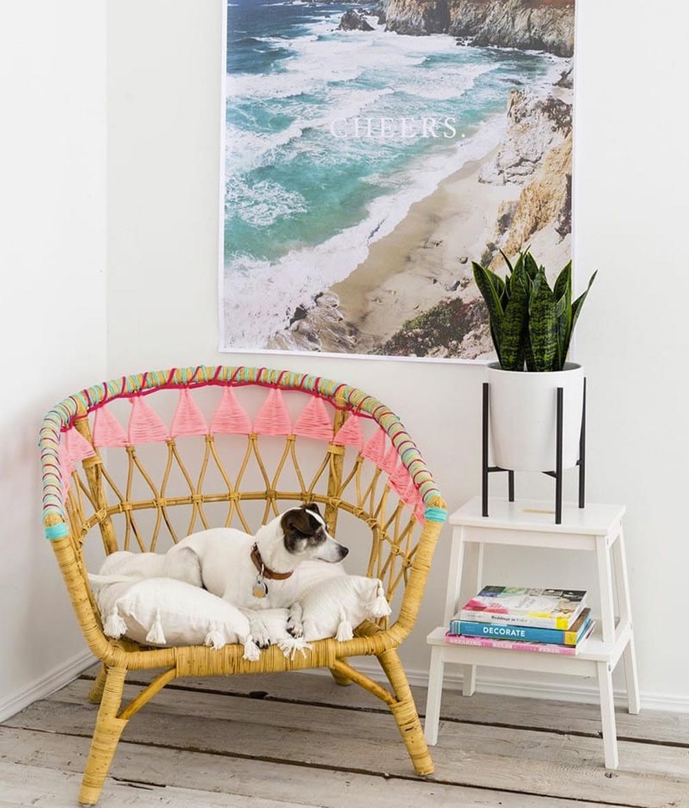 colorful rattan chair with doggy for kids