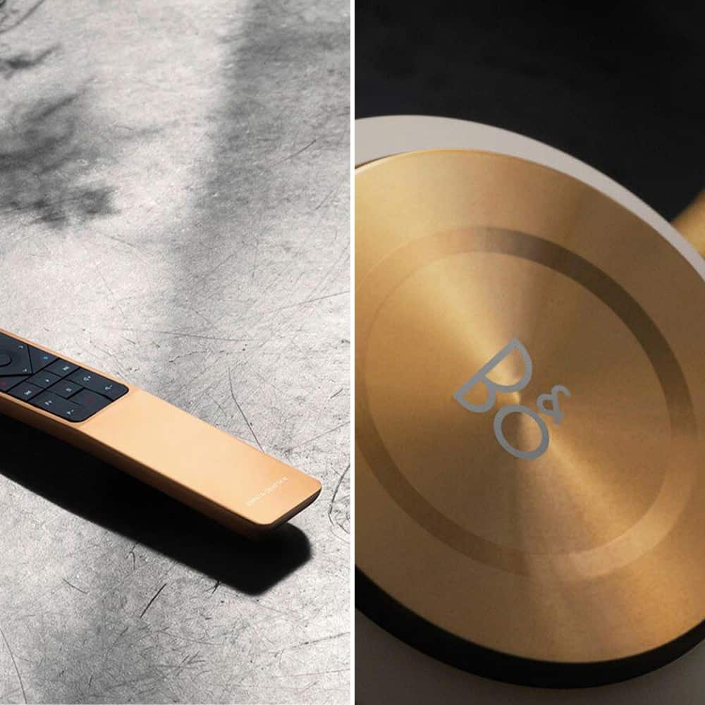 B&O Bronze collection - Headphones and detail of remote control for milan design week 2019