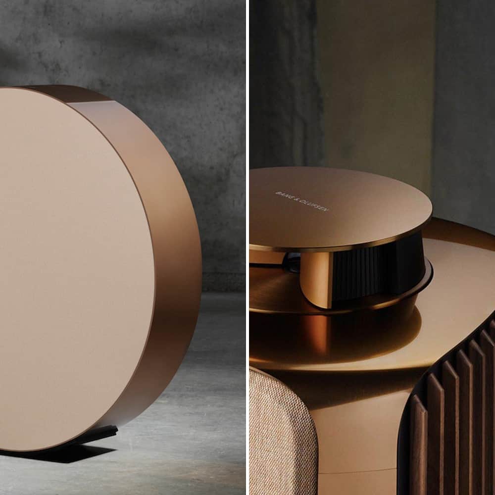 B&O Bronze collection - round speaker and detail of speaker for milan design week 2019