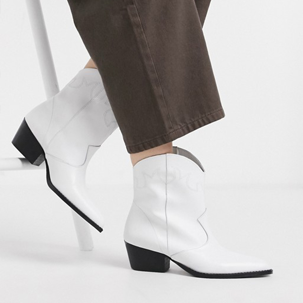 Depp leather western ankle boots in white